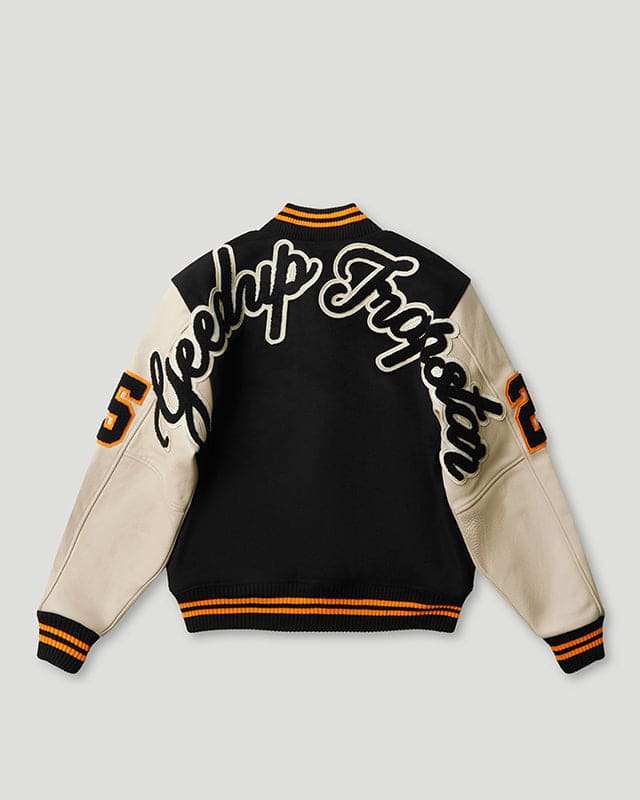Geedup x Trapstar Letterman Jacket Black/Cream/Orange