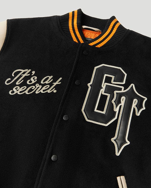 Geedup x Trapstar Letterman Jacket Black/Cream/Orange