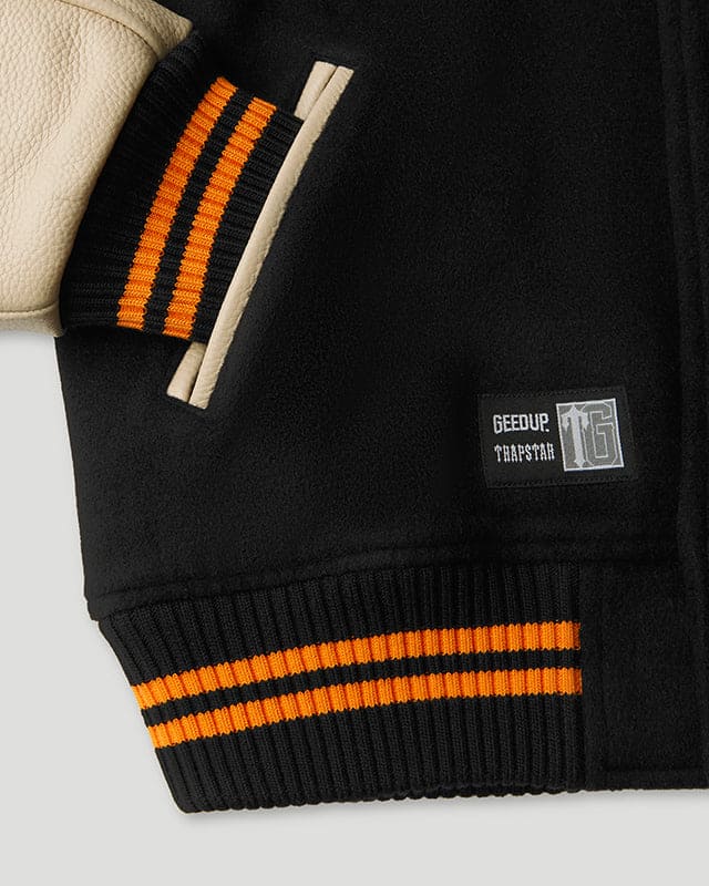Geedup x Trapstar Letterman Jacket Black/Cream/Orange