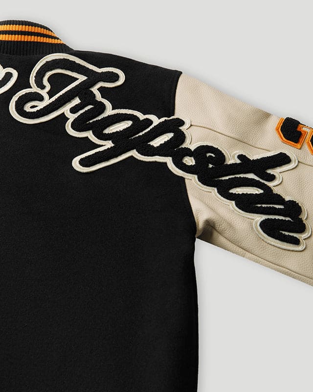 Geedup x Trapstar Letterman Jacket Black/Cream/Orange